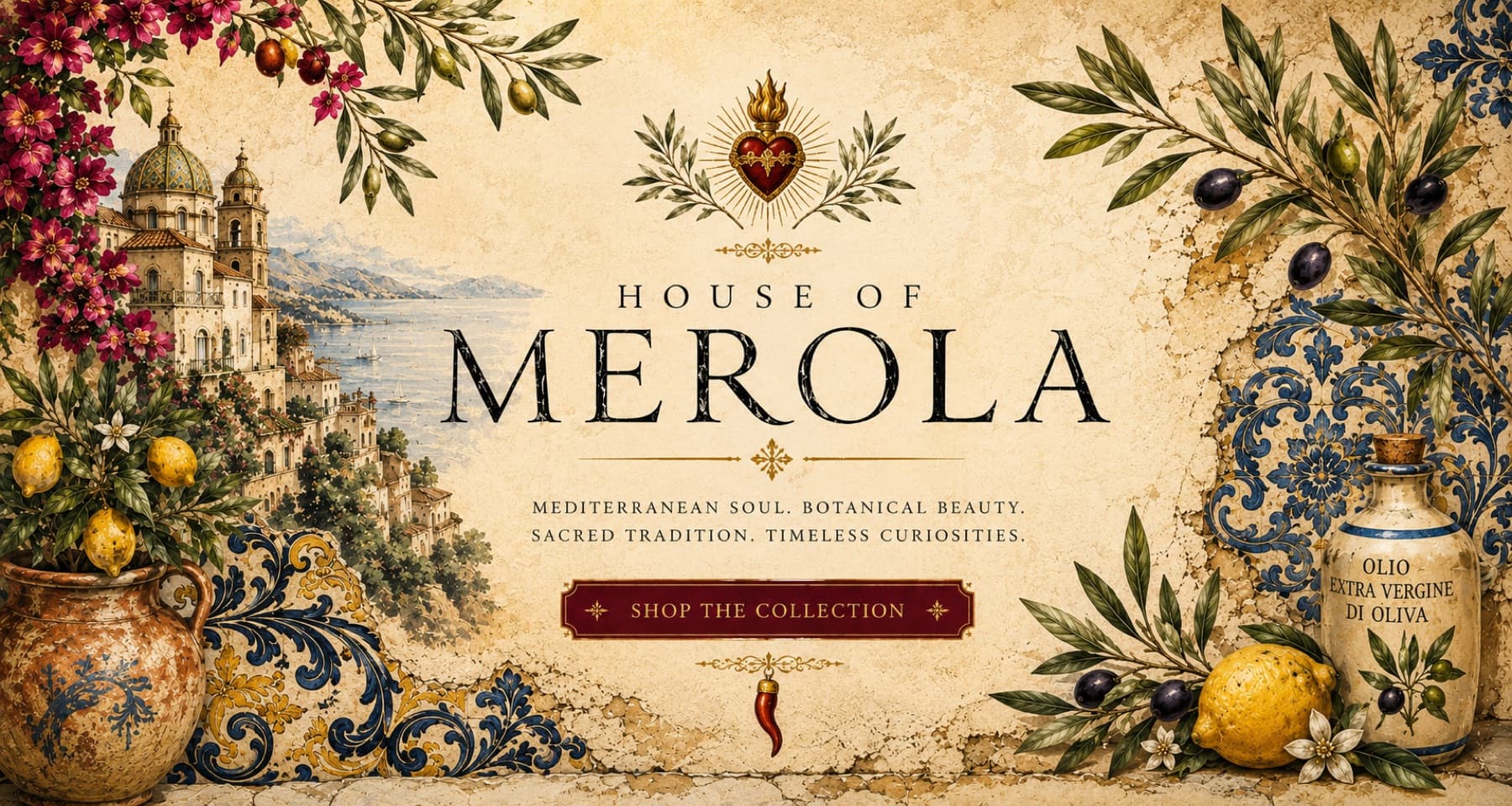 House of Merola, Mediterranean artwork with lemons, tiles and the Amalfi coast
